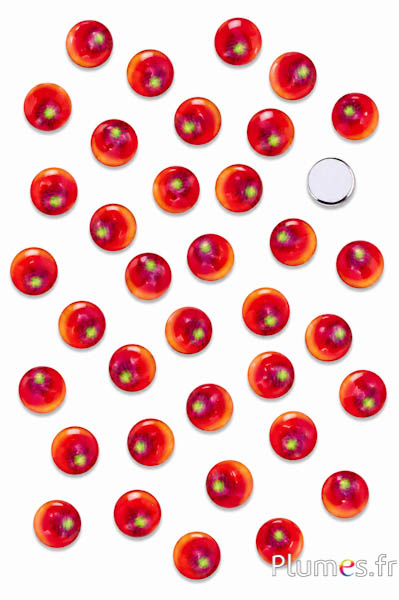 Glas-Cabochons Feder-Motiv - Ø 7 mm - rot-grün